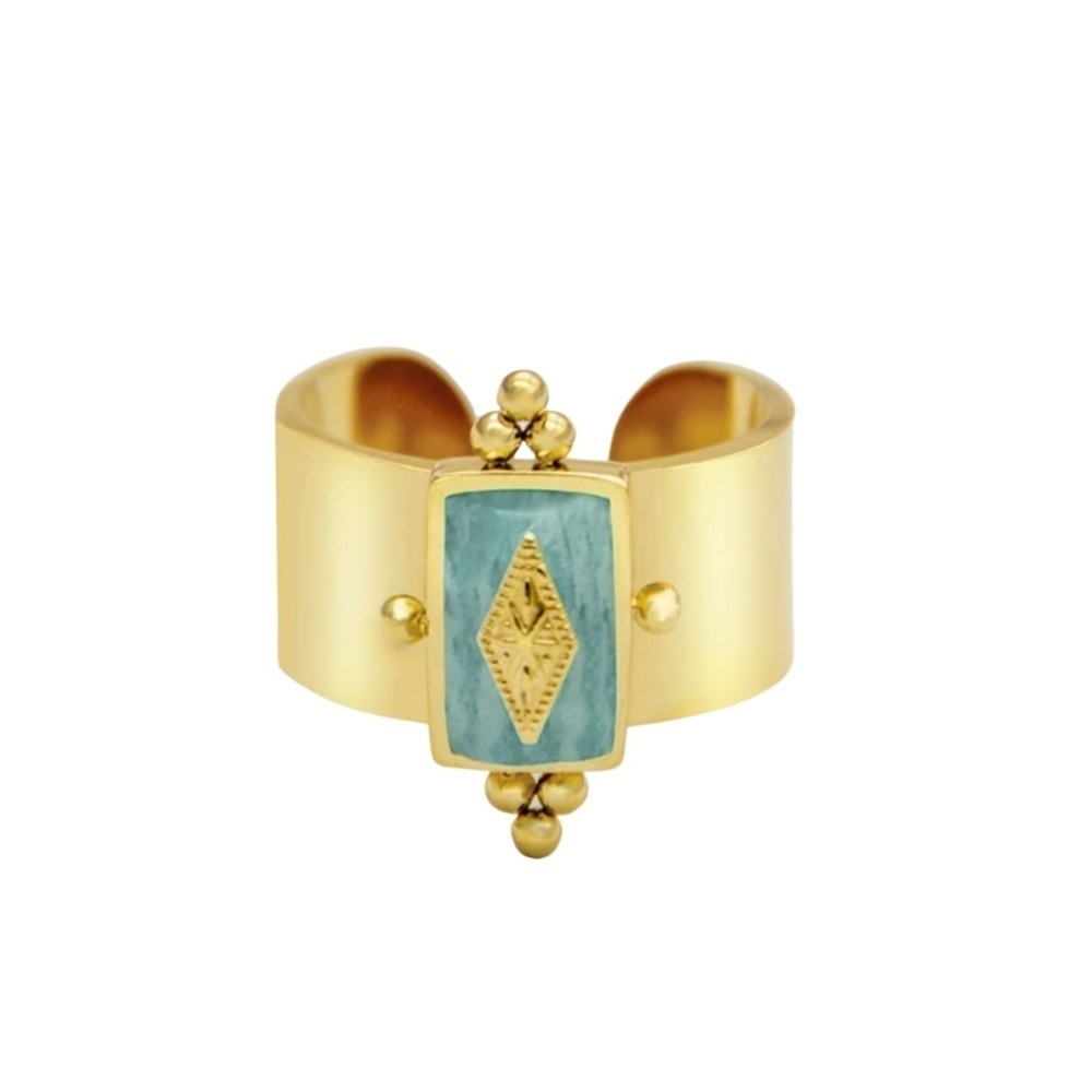 Gold-Plated Geometric Stone Ring – Statement Adjustable Band
